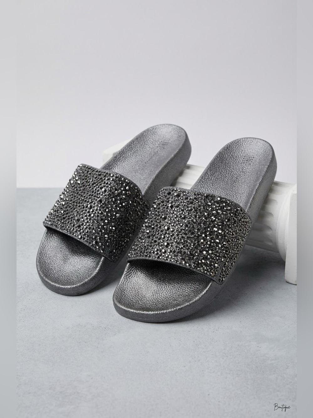 INC Concepts Women's Silver Rhinestone Peymin Pool Slides size 10